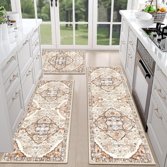 Farmhouse Kitchen Rugs Sets of 3 Non Slip Washable Kitchen Rugs and Mats Boho Kitchen Mats for Floor Kitchen Runner Rug Kitchen Carpet Rug Runner for Hallways Kitchen Laundry