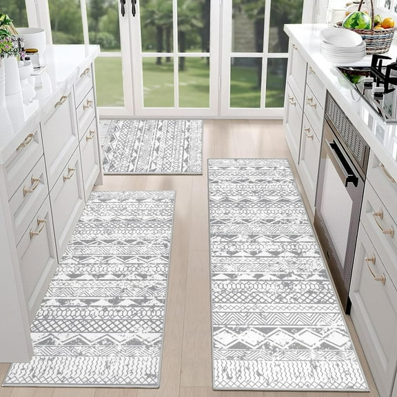 Farmhouse Kitchen Rugs Sets of 3 Non Slip Washable Kitchen Rugs and Mats Boho Kitchen Mats for Floor Kitchen Runner Rug Kitchen Carpet Rug Runner for Hallways Kitchen Laundry