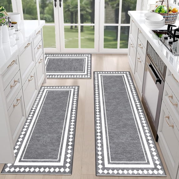 Farmhouse Kitchen Rugs Sets of 3 Non Slip Washable Kitchen Rugs and Mats Boho Kitchen Mats for Floor Kitchen Runner Rug Kitchen Carpet Rug Runner for Hallways Kitchen Laundry