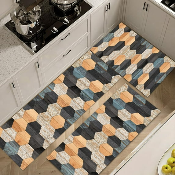 Farmhouse Kitchen Rugs Sets 3 Piece with Runner Soft Kitchen Floor Mat Teal Blue Black Patchwork Rugs Kitchen Carpet and Rugs Non Slip Washable for Bathroom Entryway Front Door Laundry Room