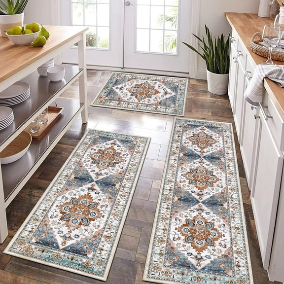 Farmhouse Kitchen Rugs Sets of 3, Boho Kitchen Rugs Non Slip Washable, Kitchen Mats for Floor Set of 3 for Kitchen Entryway Hallway Laundry Room