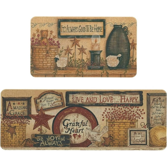 Farmhouse Kitchen Rugs and Mats Set of 2, Farmhouse Kitchen Mat Carpet Non-Slip Washable Kitchen Mat for Kitchen Home Decor - 17x29 and 17x47 Inch