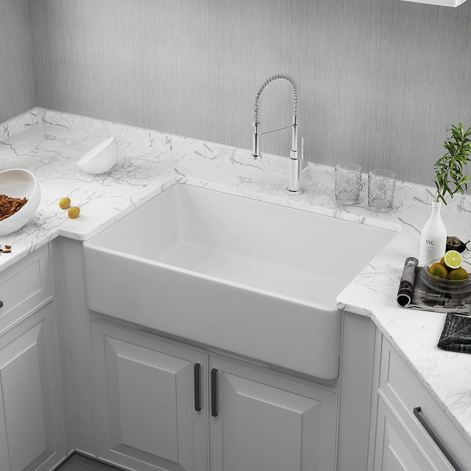 Farmhouse Kitchen Sink, 33" L X 20" W Single Bowl Kitchen Sinks White