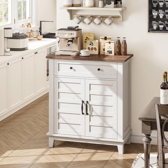 Farmhouse Kitchen Storage Cabinet, Large Drawer + Adjustable 3-Tier Shelf, Buffet Sideboard for Dining/Bath/Entryway