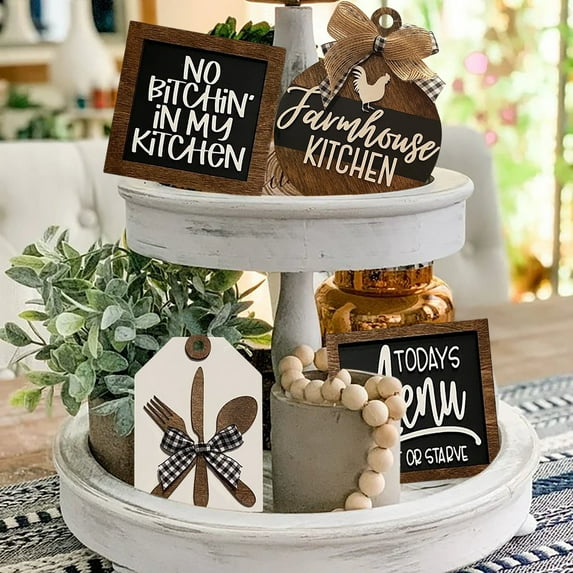 Farmhouse Kitchen Tiered Tray Decoration Wooden Decorations Spring Tiered Tray Decoration Mini Country Garden Farm Decorations Wooden