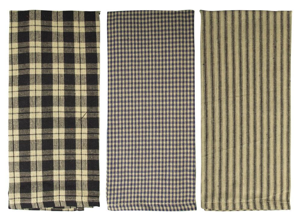 Farmhouse Kitchen Towels Antique Burgundy & Natural Tan, Striped