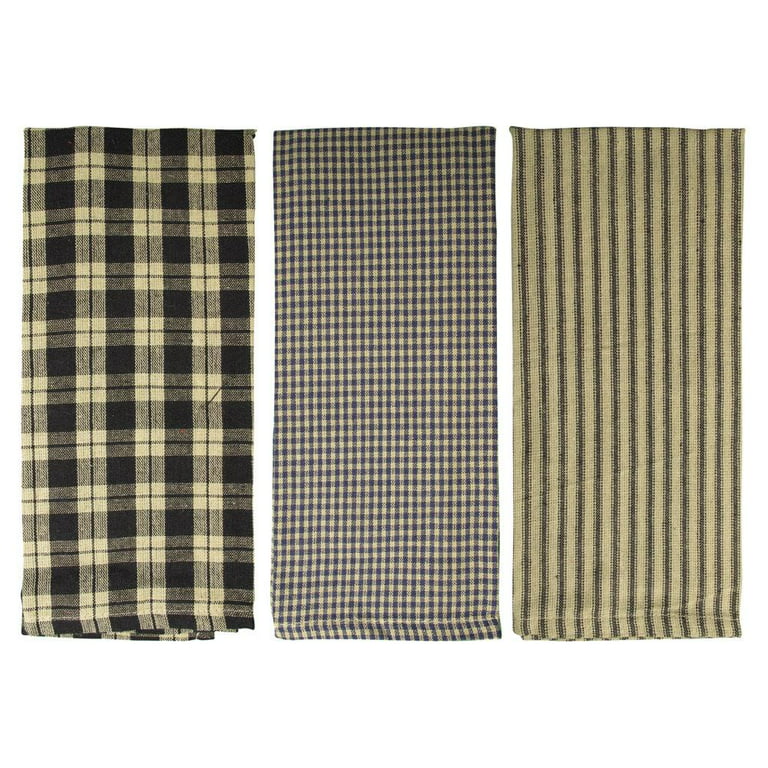 Cackleberry Home Black and Tan French Check Kitchen Towels Woven Cotton 18  x 28 Inches, Set of 3