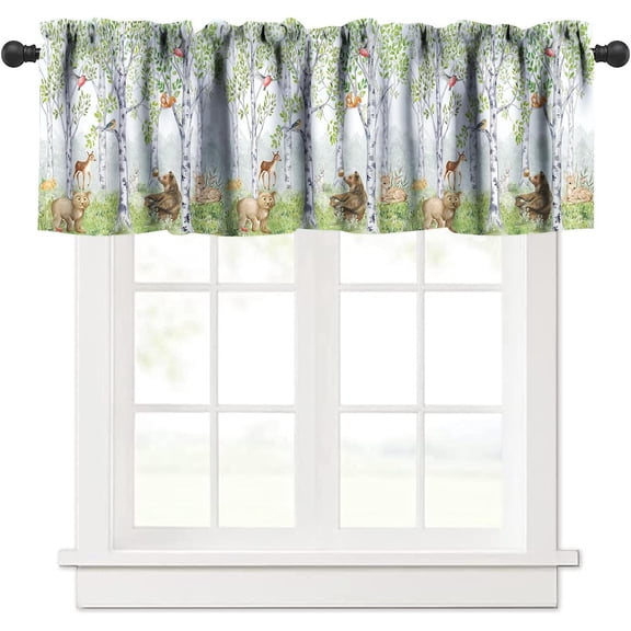 Farmhouse Kitchen Valance for Window Retro Style Wooden Windmill Straw Bale Cattle Butterfly Animals Horse Barn Door Window Decor for Living Room Dining Room