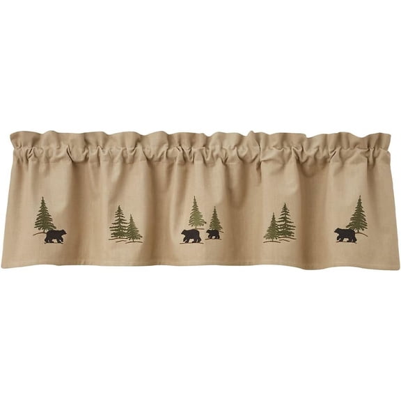 Farmhouse Kitchen Valances for Windows - Black Bear Embroidered | Fall Decor Window Valance Curtains | Plaid Curtain Valances for Windows | Boho Living Rooms & Bathrooms | 60" x 14"