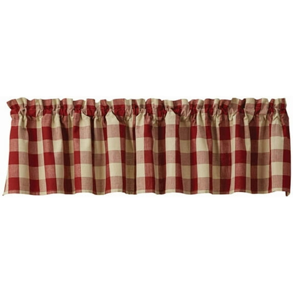 Farmhouse Kitchen Valances for Windows - Garnet & Tan Buffalo Check | Fall Decor Window Valance Curtains | Plaid Curtain Valances for Windows | Boho Living Rooms & Bathrooms | 72" x 14"