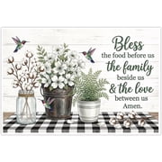Farmhouse Kitchen Wall Art Canvas Prints Bless the Food Before Us Family Love Quote Hummingbird Cotton Mason Jar White Floral Rustic Dining Room Home Decor Amen