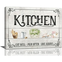 Farmhouse Kitchen Wall Art Rustic Country Kitchen Eat Sign Wall Decor Food Pictures Canvas Prints Framed Modern Floral Painting Artwork for Kitchen Bedroom Dining Room 16"x12"