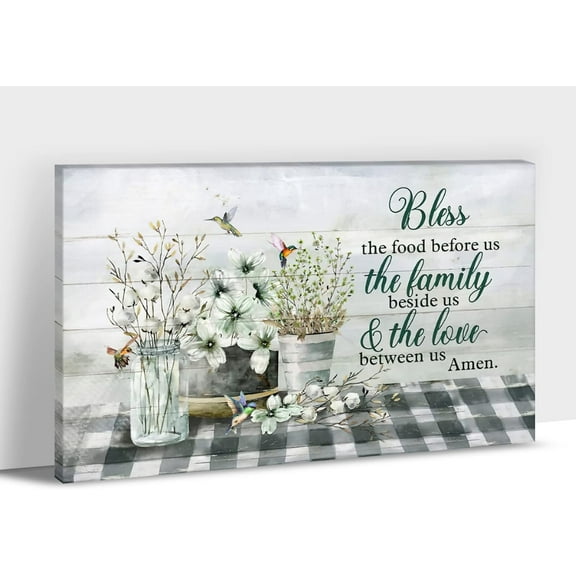Farmhouse Kitchen Wall Art, Rustic Kitchen Canvas Prints Wall Art, Hummingbird & Flower Pictures, Framed Blessed Quotes Painting, Vintage Country Home Kitchen Wall Decorations Artwork 12x18 Inches