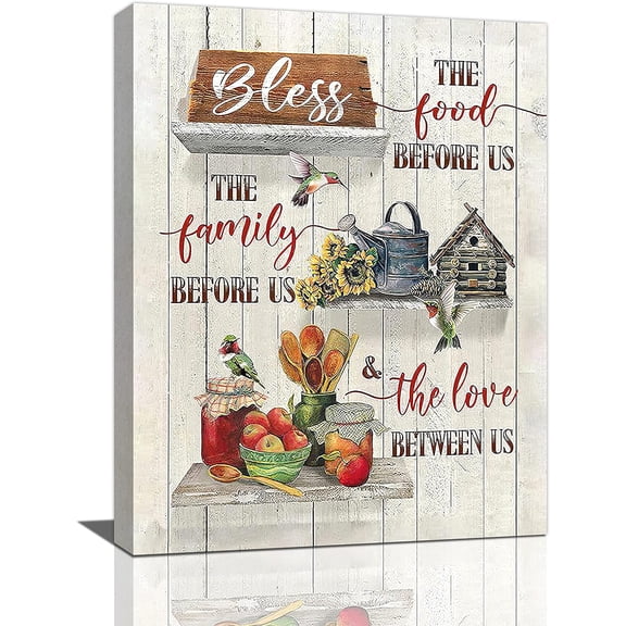 Farmhouse Kitchen Wall Art Rustic Kitchen Food Signs Pictures Wall Decor Country Kitchen Hummingbird Bless Canvas Painting Prints Modern Artwork Home Decoration for Kitchen Dining Room Framed 12"x16"
