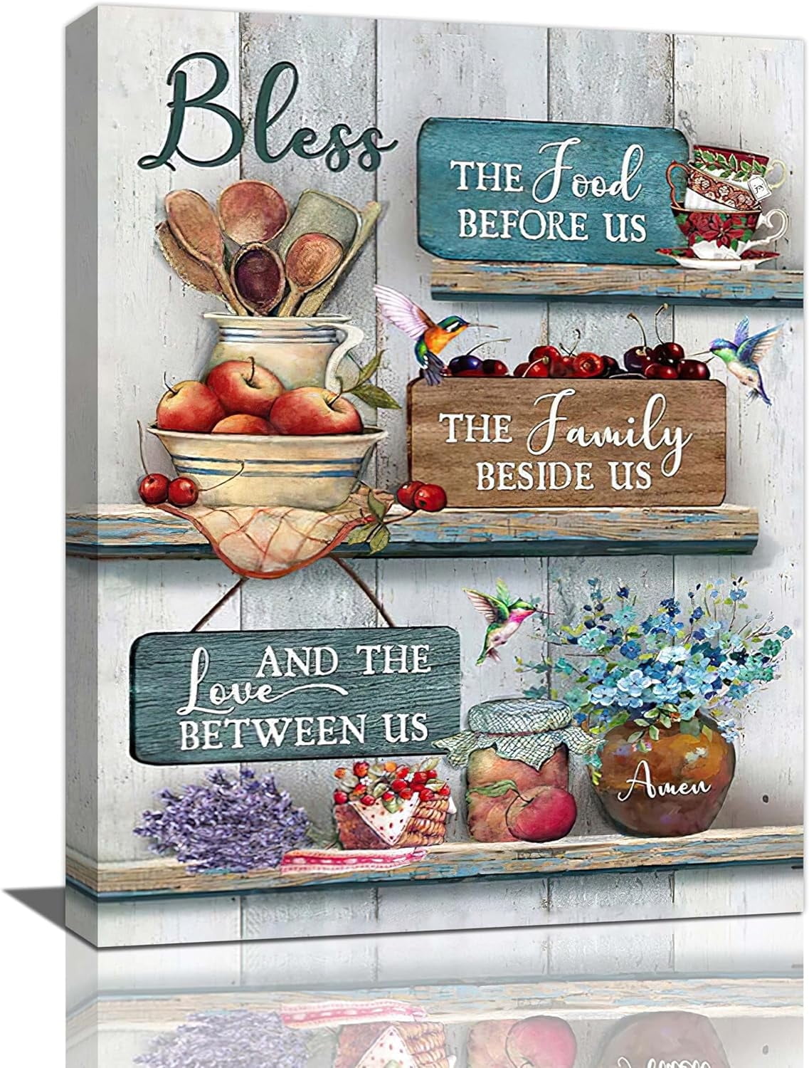 Farmhouse Kitchen Wall Art Rustic Kitchen Pictures Wall Decor Country Apple Cherry Flower Painting Canvas Prints Modern Home Artwork Framed Dining Room Decoration 12"x16"