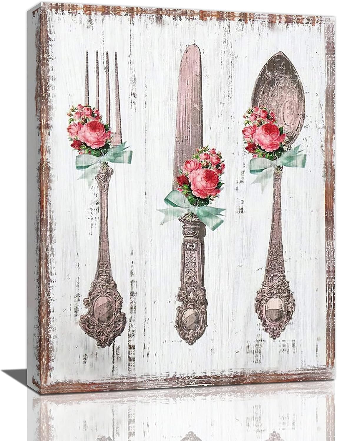 Farmhouse Kitchen Wall Art Rustic Vintage Floral Fork Knife Spoon