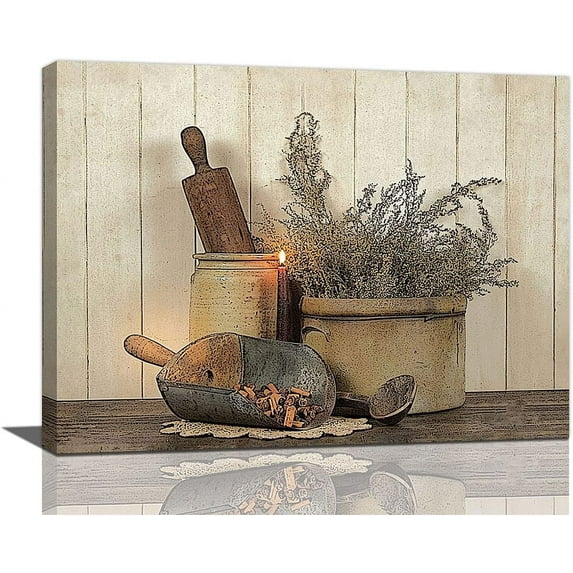 Farmhouse Kitchen Wall Art Vintage Kitchen Rosemary Painting Rustic Country Framed Artwork for Dining Room Kitchen Living Room 16"x12"