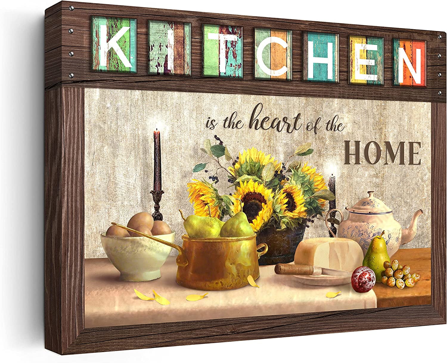 Farmhouse Kitchen Wall Decor Rustic Kitchen Rules Wall Art Norina Sunflower Fruit Canvas Print