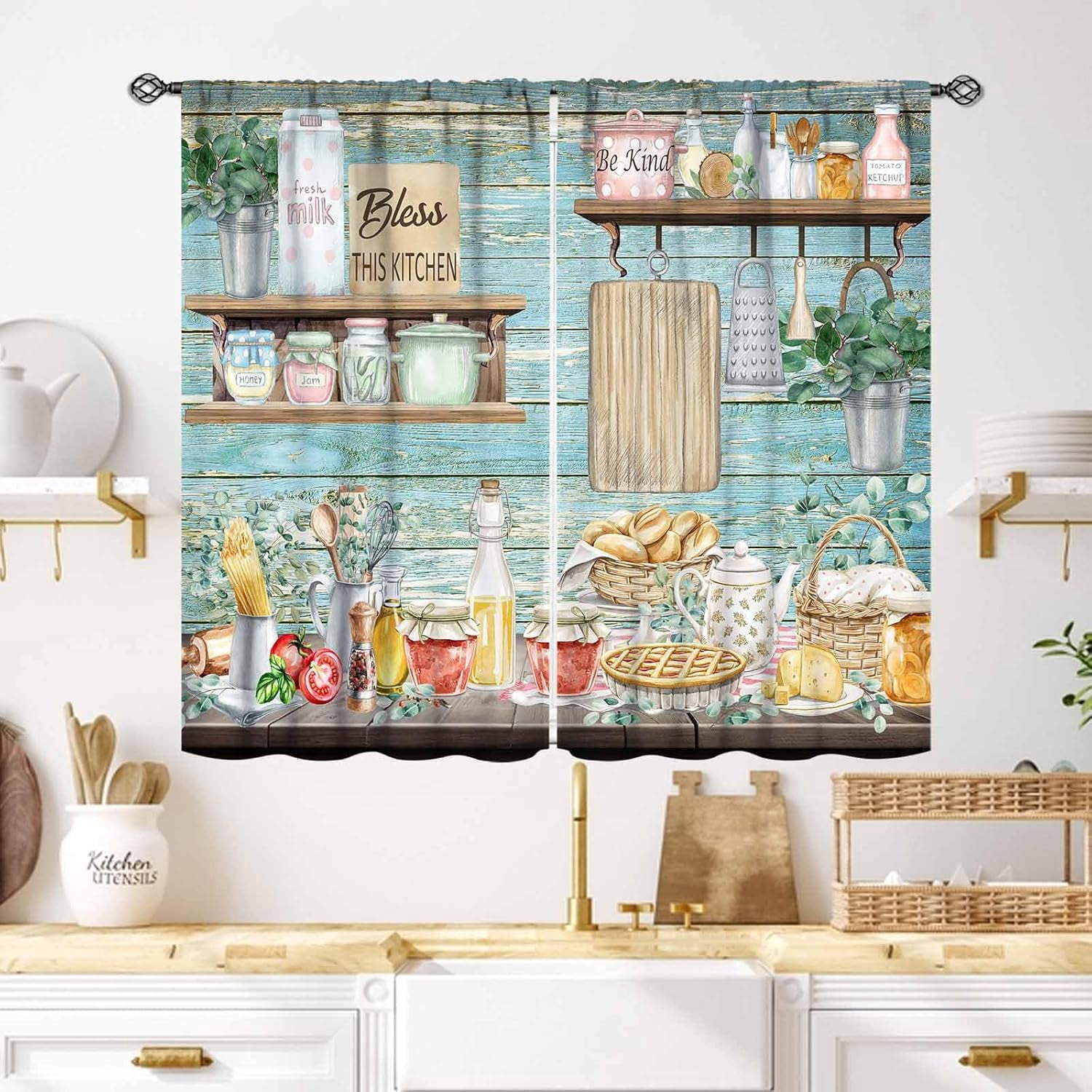 Cook Window Display Farmhouse Kitchen Window Curtains,Country Fork and Spoon Cook Theme ...