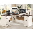 thumbnail image 1 of 69" Farmhouse L Shaped Executive Desk with File Cabinet & 3 Drawers, Large Rustic Computer Corner Desk with Charging Station, Storage File Drawer for Home Office, Workstation, 1 of 10