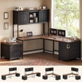 thumbnail image 1 of Farmhouse L Shaped Computer Desk with 6 Drawers and Hutch, Reversible Home Office Desk, Corner Office Desk, 1 of 7