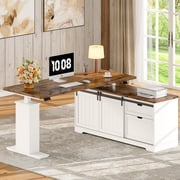 Farmhouse L Shaped Standing Desk with Drawers, Height Adjustable Corner Desk for Home Office, White