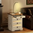 thumbnail image 1 of Farmhouse LED Nightstand with Gun Drawers: Floor Lamp with Table & Charging Station for Bedroom Bedside Table, End Table with Drawers & Human Sensor Lights for Living Room, Antique White, 1 of 1