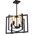 thumbnail image 1 of Farmhouse Lantern Chandelier Light Fixture Black, 4-Light Rustic Industrial Pendant Lighting, Adjustable Height Modern Square Cage Hanging Lights for Hallway Kitchen Island Living Room Bedroom, 1 of 7