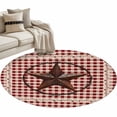 thumbnail image 1 of Farmhouse Large Area Rugs for Bedroom Living Room, Soft Non Slip Carpet Bedside Rug, Vintage Star Retro Rustic Checked Grid Lodge Round Floor Cover Kitchen Accent Rug 3' for Dining Room/Office, 1 of 9