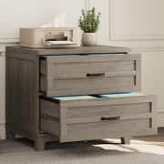 Farmhouse Lateral Filing Cabinet with Full Extension Drawers   21.3" Deep Wood Storage for Legal/Letter/A4   Home Office   Rustic Brown/White