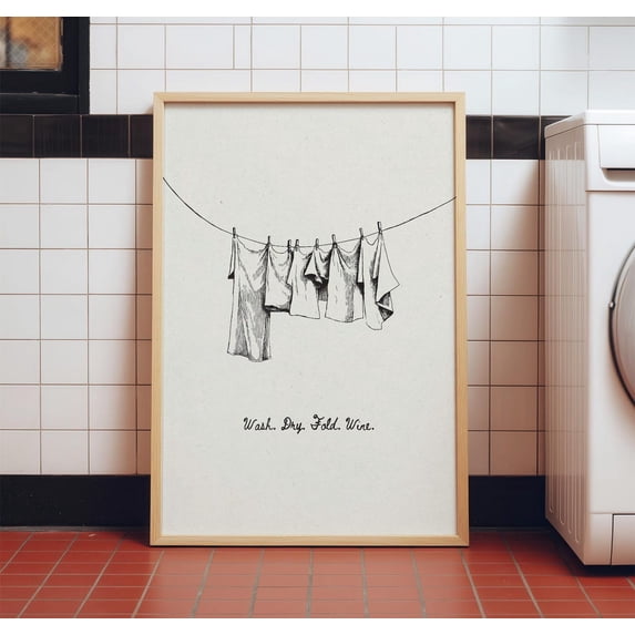 Farmhouse Laundry Retro Clothesline Drawing Wash Dry Fold Poster ...