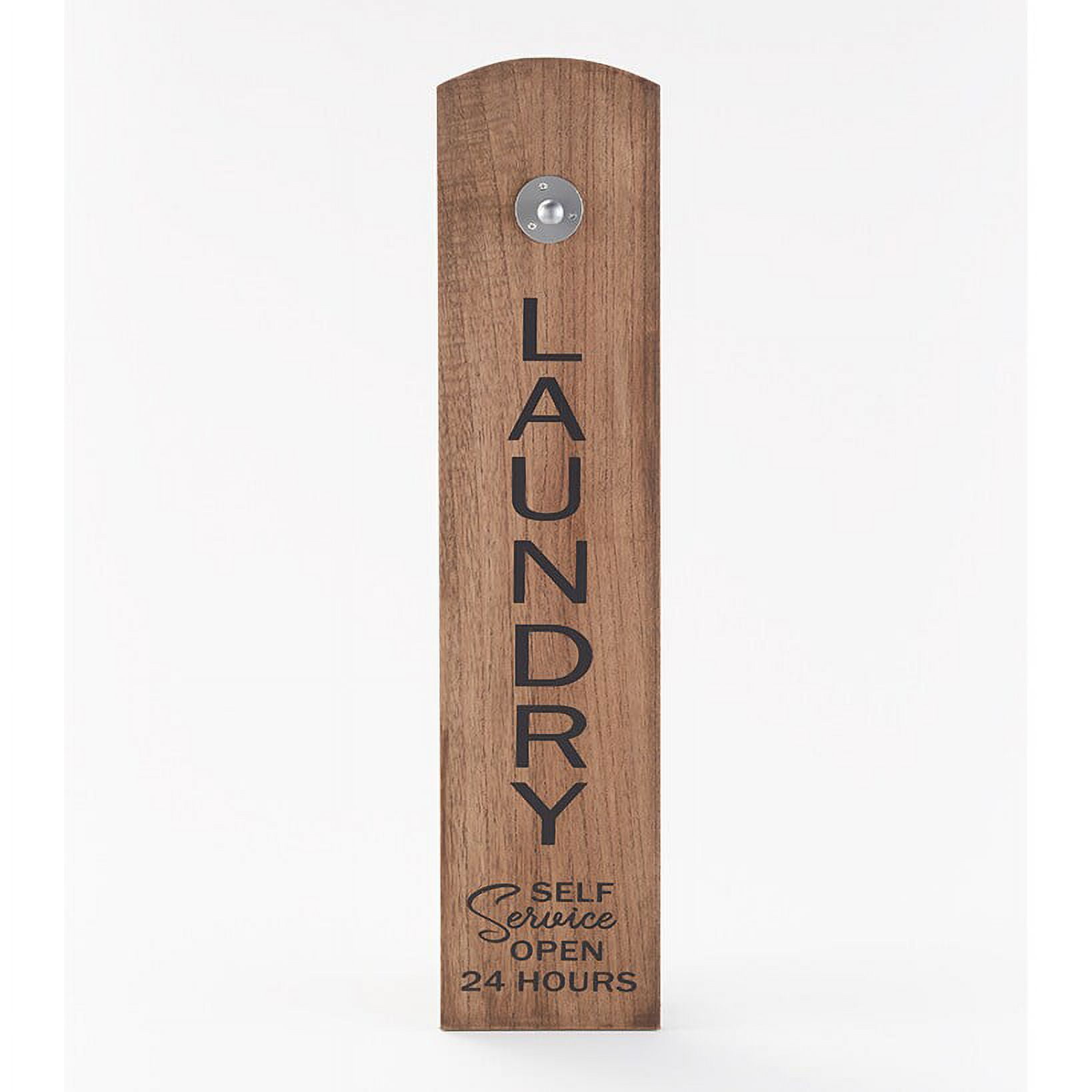 Rustic Brown Wood Laundry Plaque with Metal Hanger