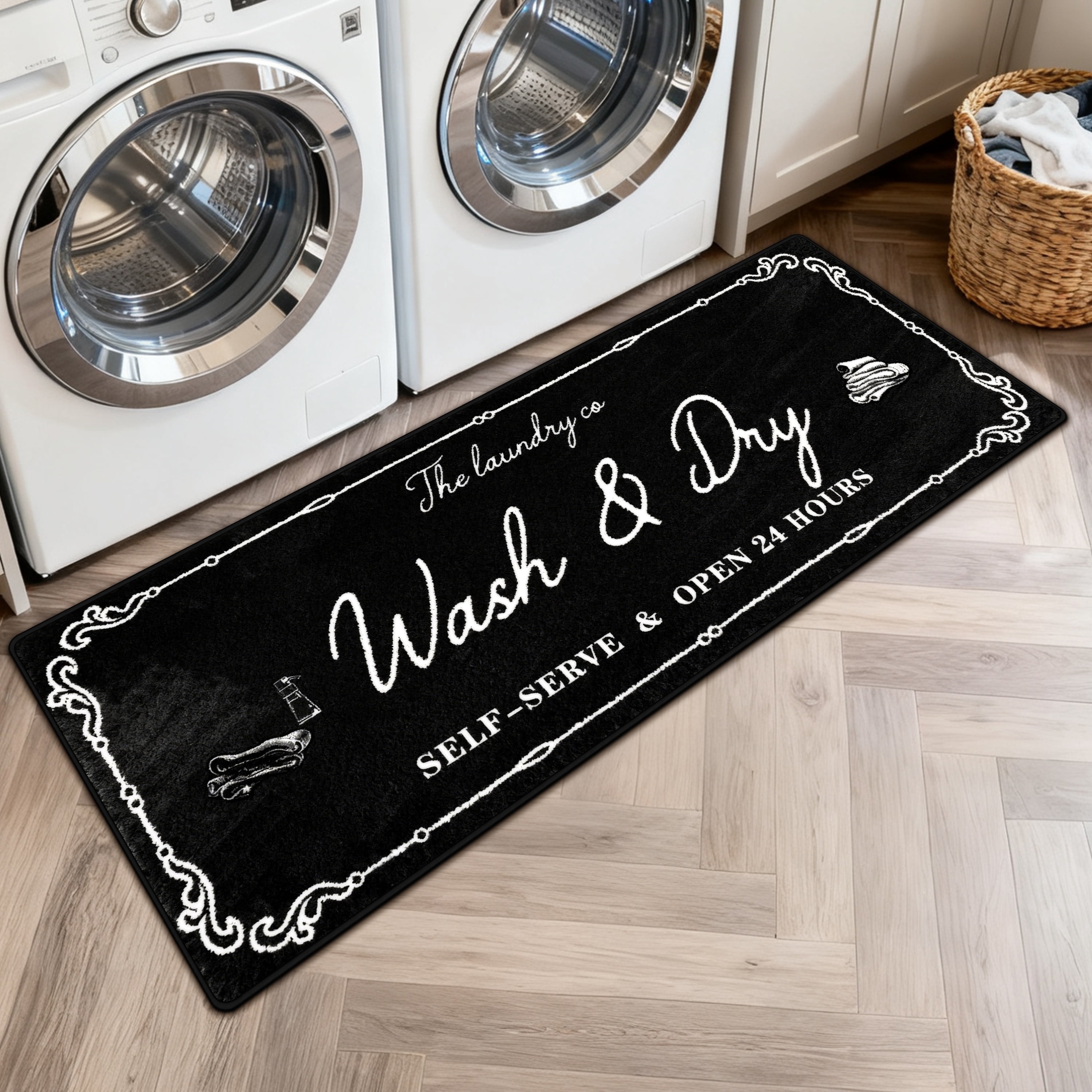 Farmhouse Laundry Room Rug Runner 20"X47" Non Slip Floor Carpet Runner Washable Farmhouse Kitchen Area Carpet for Office, Laundry, Sink, Home Bathroom, and Bedroom Decor
