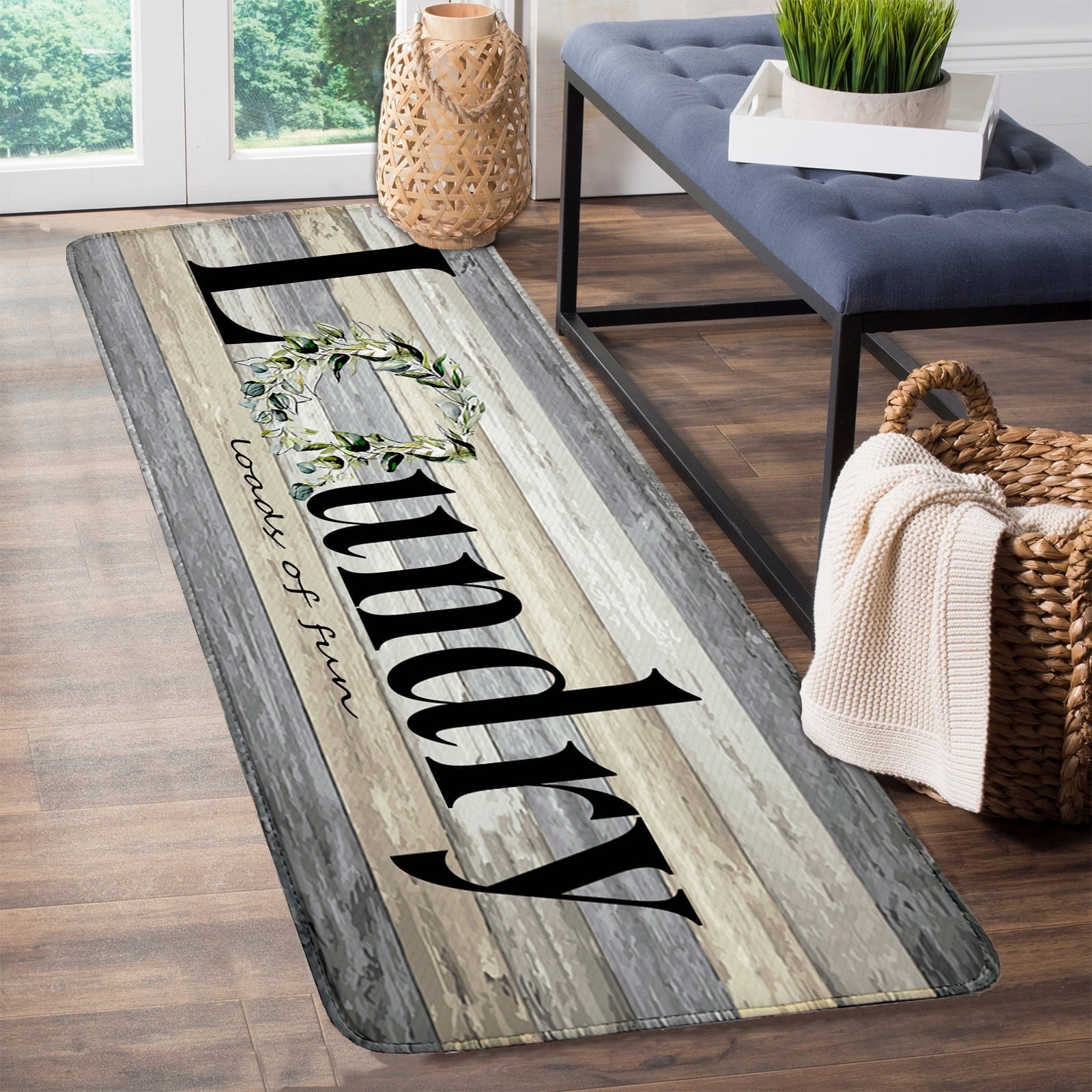 Farmhouse Laundry Room Rug Runner 20"X59" Non Slip Floor Carpet Runner Washable Farmhouse Kitchen Area Carpet for Office, Laundry, Sink, Home Bathroom, and Bedroom Decor