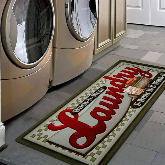 Farmhouse Laundry Room Rugs Runner 20"x48" Non Slip Waterproof Laundry Mats Kitchen Floor Carpet Durable Cushioned Natural Rubber Foam Area Rug for Laundry Room Kitchen
