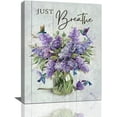 thumbnail image 1 of Farmhouse Lavender Bathroom Flower Decor Wall Art Just Breathe Rustic Hummingbird Floral Purple Pictures Wall Decor Canvas Painting Prints Artwork Home Decorations Framed for Bedroom 12"x16", 1 of 6