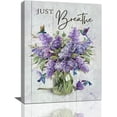 thumbnail image 1 of Farmhouse Lavender Bathroom Lilac Flower Decor Wall Art Just Breathe Rustic Hummingbird Floral Purple Pictures Wall Decor Canvas Painting Prints Artwork Home Decorations Framed for Bedroom 12"x16", 1 of 6