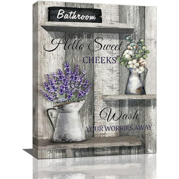Farmhouse Lavender Bathroom Wall Art Country Cotton Bathroom Pictures Wall Decor Canvas Print Rustic Bathroom Painting Modern Home Framed Artwork For Bathroom Bedroom Kitchen 12"X16"