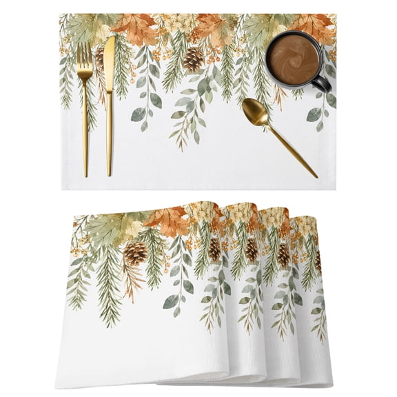 Farmhouse Leaf Placemats Set of 1, Botanical Art Eucalyptus Leaf Dried Pinecones Berry Non-Slip Place Mats Washable Table Mats for Kitchen Dining Table Decorations Indoor/Outdoor