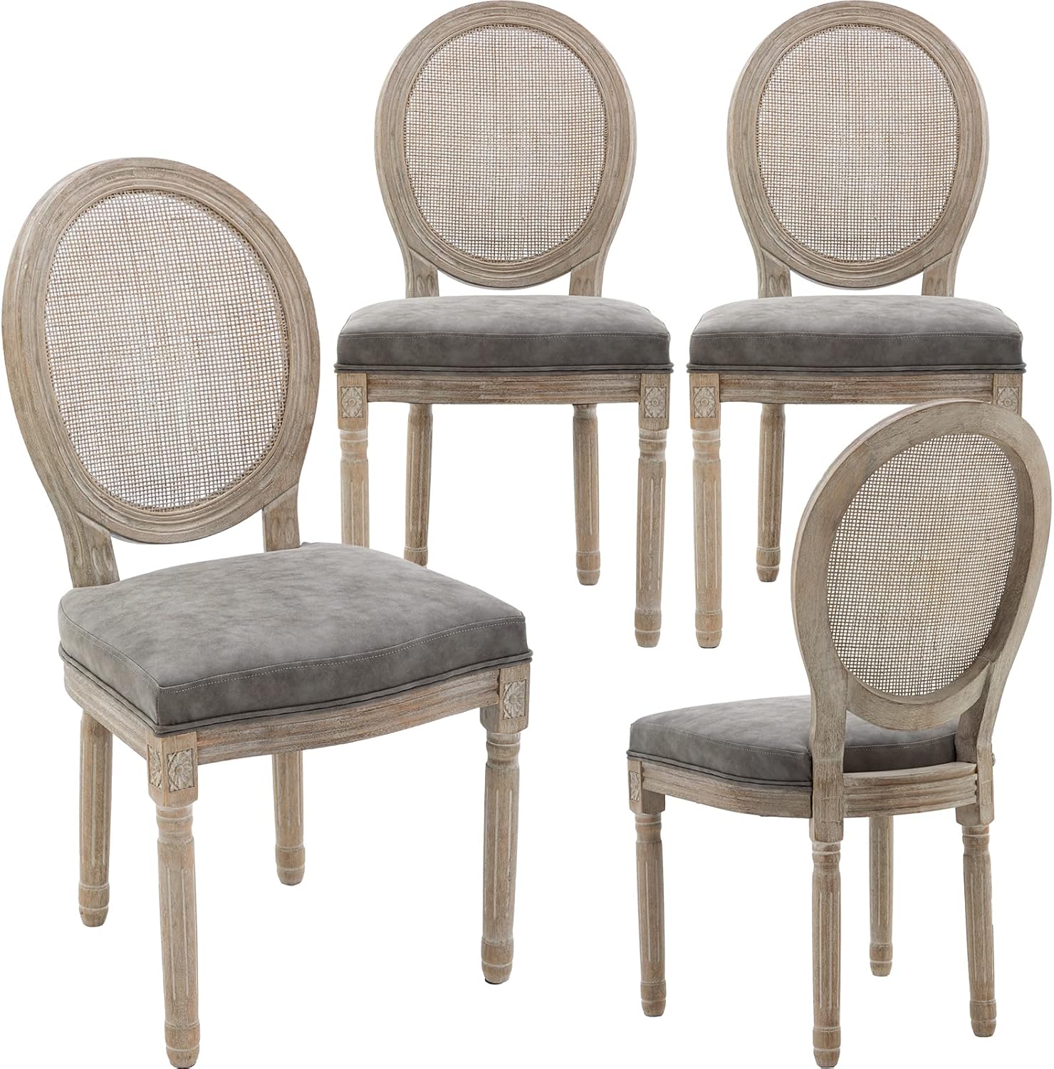 Farmhouse Leather Dining Chairs Set of 4 French Country Kitchen