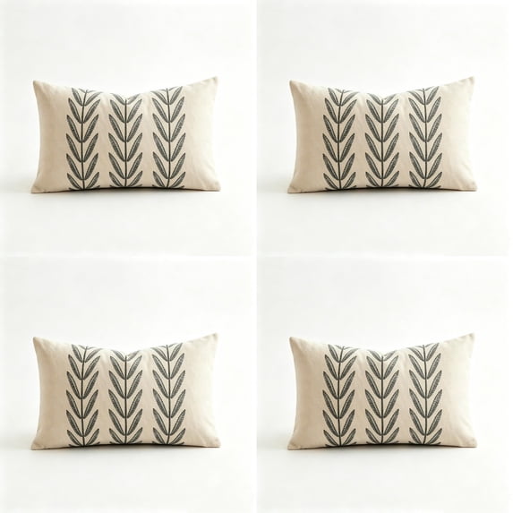 Farmhouse Leaves Lumbar Throw Pillow Covers 12x20 Inch Pastoral Decorative Print Natural Linen Cushion Cases for Sofa Bed Living Room Outdoor Couch Car Decor 4PC