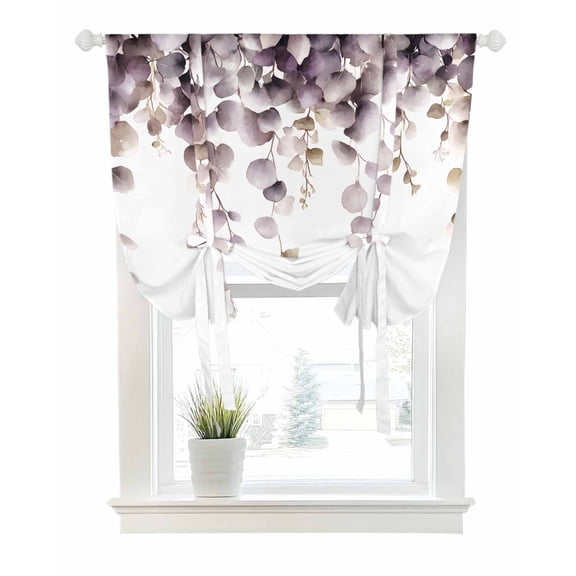 Farmhouse Leaves Tie Up Curtains for Window, Thermal Insulated Balloon Shade Adjustable Rod Pocket Curtains Valance Panels for Kitchen Bathroom Cafe 52 x 63 Spring Purple Eucalyptus&nbsp;Sprigs Vines
