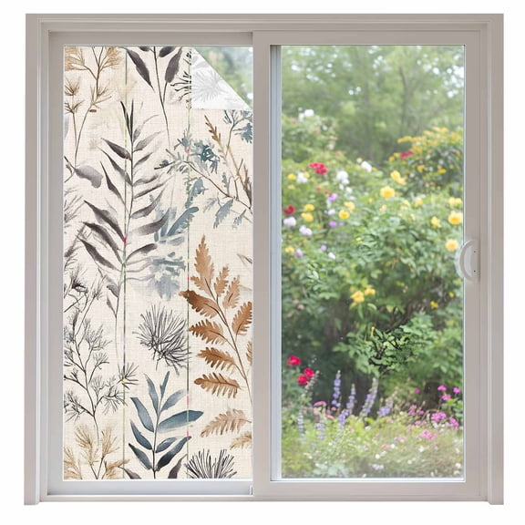 Farmhouse Leaves Window Privacy Film, Pastoral Vintage Flowers Botanical Static Cling UV Sun Blocking Heat Control Window Tint Day and Night, Non-Adhesive One Way Windows Privacy Cover 35.4''x78.7''