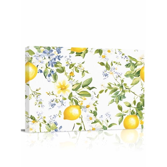 Farmhouse Lemon Canvas Print Wall Art Flowers Leaf Vintage Summer Botanical Pictures Painting Morden Artwork for Living Room Bedroom, Ready to Hang - 12"x16"