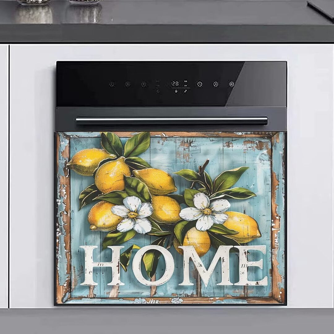 Farmhouse Lemon Home Decor Dishwasher Cover, Retro Barn Wood