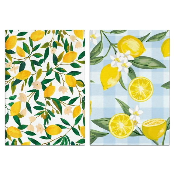 Farmhouse Lemon Kitchen Towels Set of 2, Yellow Citrus Design Dish Towels - Absorbent Hand Tea Towels for Baking, Cooking and Country Kitchen Style