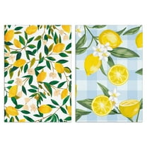 Farmhouse Lemon Kitchen Towels Set of 2, Yellow Citrus Design Dish Towels - Absorbent Hand Tea Towels for Baking, Cooking and Country Kitchen Style