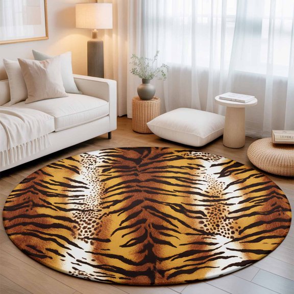 Farmhouse Leopard Style Round Rug 5ft Country Animal Print Texture Washable Area Rugs for Living Room Bedroom Entryway Non Slip Entrance Door Mat Indoor Floor Carpet
