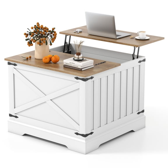Farmhouse Lift Top Coffee Table, 31.5" Square Wood Center Table with Large Hidden Storage Compartment & Hinged Lift Top, Accent Cocktail Tea Table, Rustic Living Room Tables (Oak)