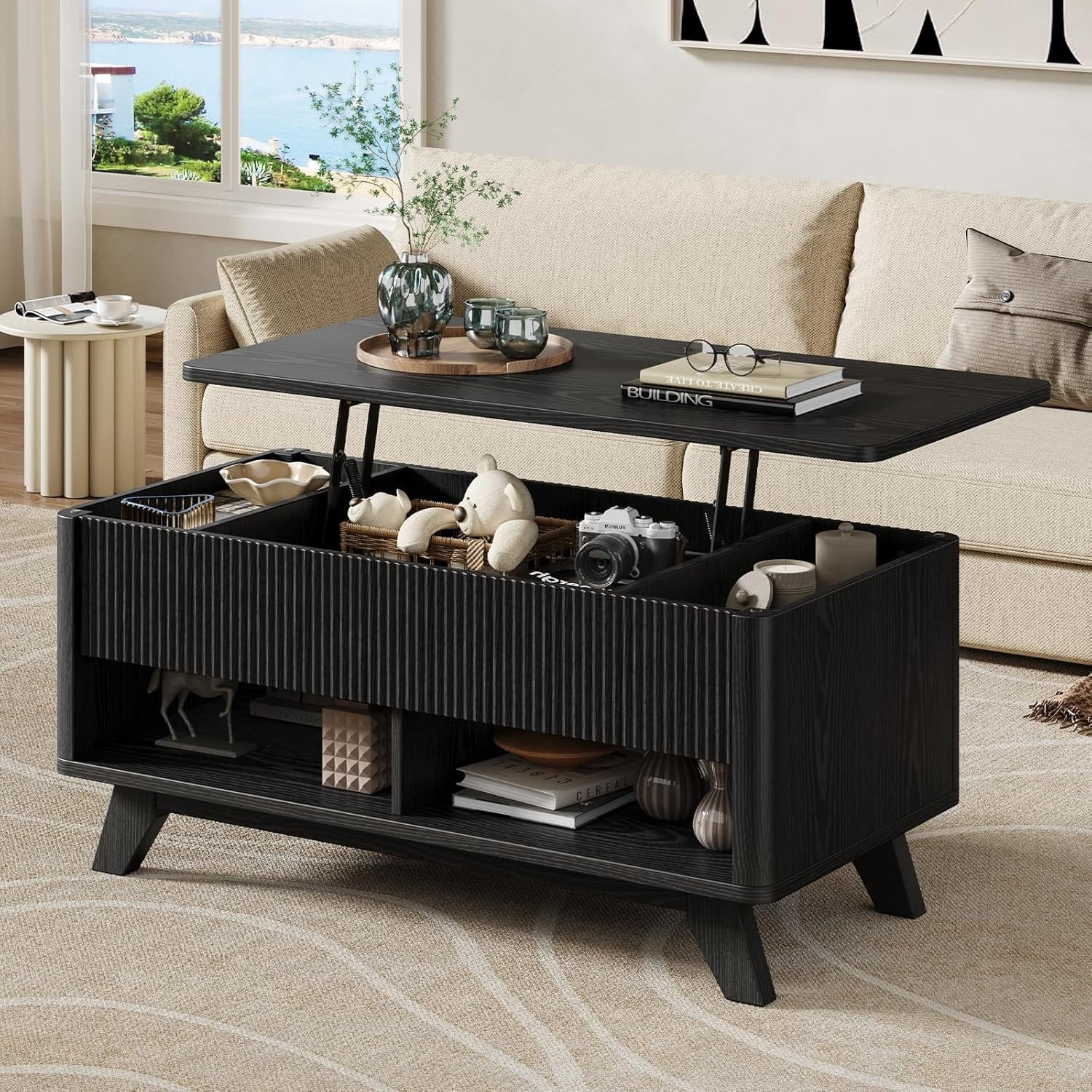 Farmhouse Lift Top Coffee Table, Mid Century Modern Coffee Table with ...